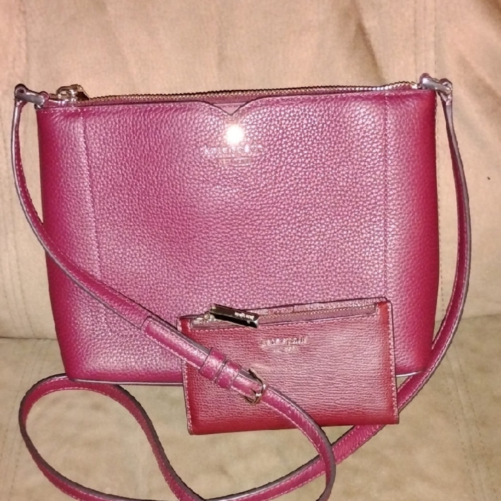 Kate Spade Maroon Leather Crossbody And Wallet